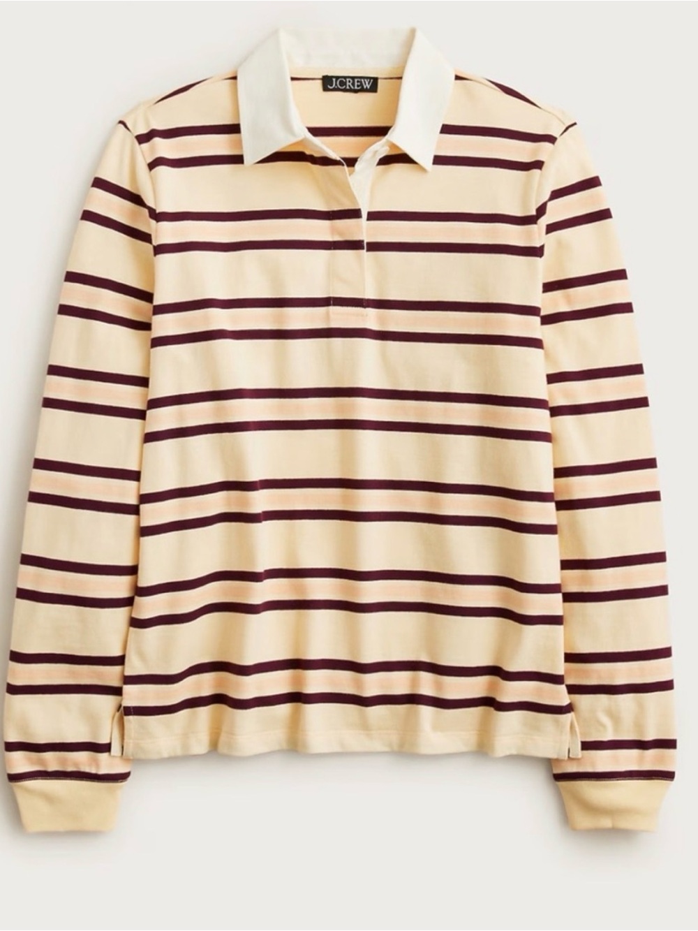 J.Crew Cream & Burgundy Striped Rugby Polo, size medium NWOT